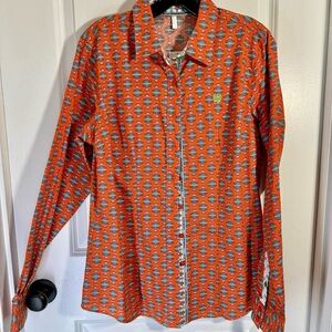 Women’s Cinch Orange Patterned Button-Up Shirt